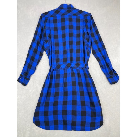 Rag & Bone Shirtdress Women's Size M Blue Black Plaid Belted Button Up - Picture 2 of 15